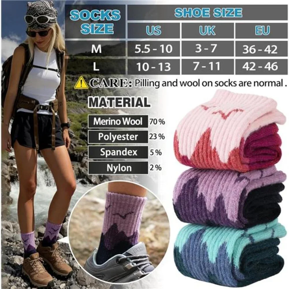 5 Pairs Women's Merino Wool Hiking Socks Thermal Warm Winter Boot Crew Socks